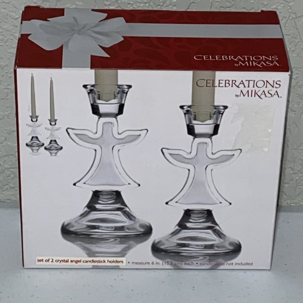 Celebrations By Mikasa Candlestick‎ Candle Holders Angel Set Of 2 Crystal Angels